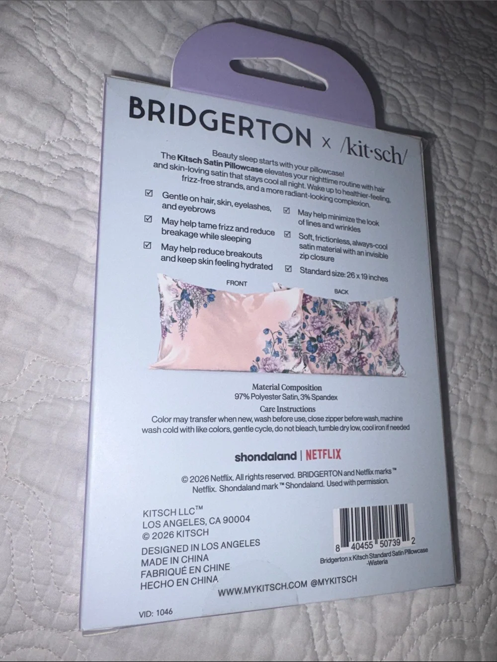 Kitsch Bridgerton Satin Pillowcase in Shimmery Lavender-Pink